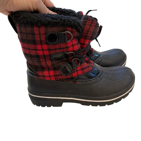 Ozark Trail Black Red Plaid Fur Boot Thinsulate Size 6 Winter Waterproof Insulat - Picture 1 of 14